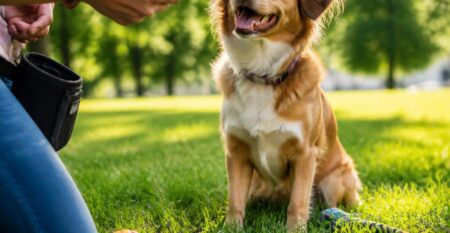 Hund beim Clickertraining mit Spielzeug und Futter, natürliche Szene, freundlich und lebendig